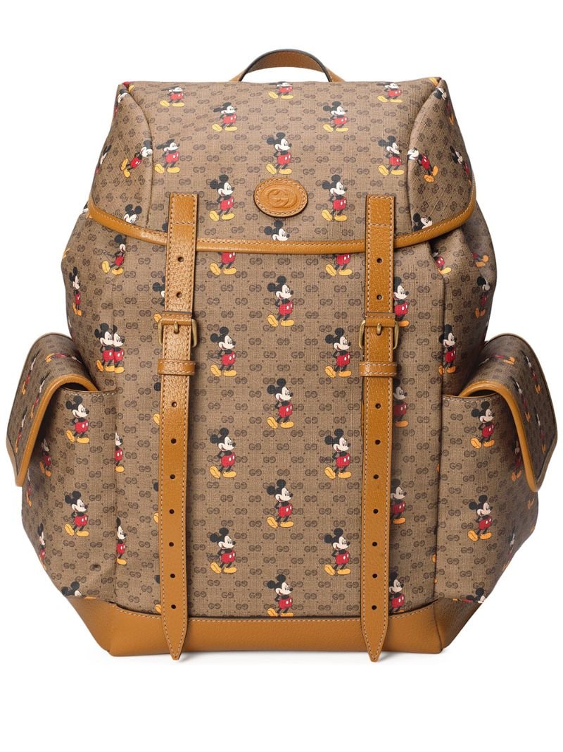 Gucci - x Disney Mickey Mo -print backpack - men - Cotton/Leather/Canvas - One Size - NEUTRALS
