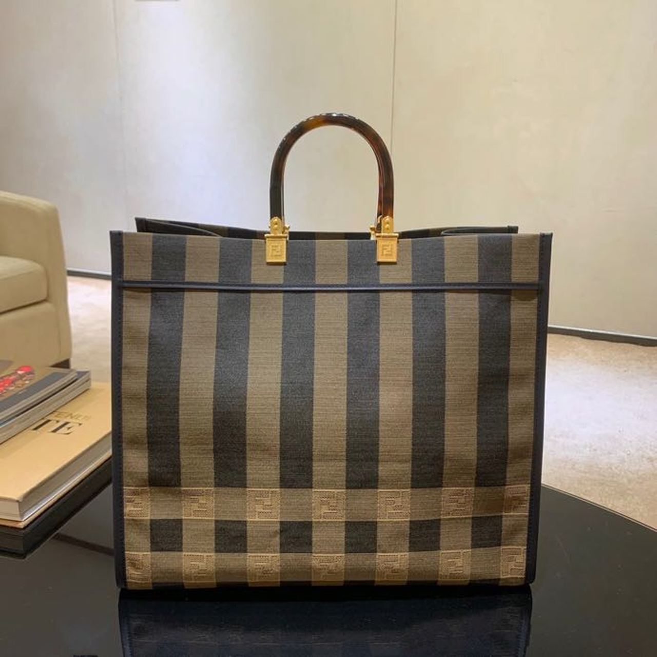 Fendi Sunshine Ff 8Bh372Atop Qualitytf1Bah Canvas Brown Large Shoulder Bag