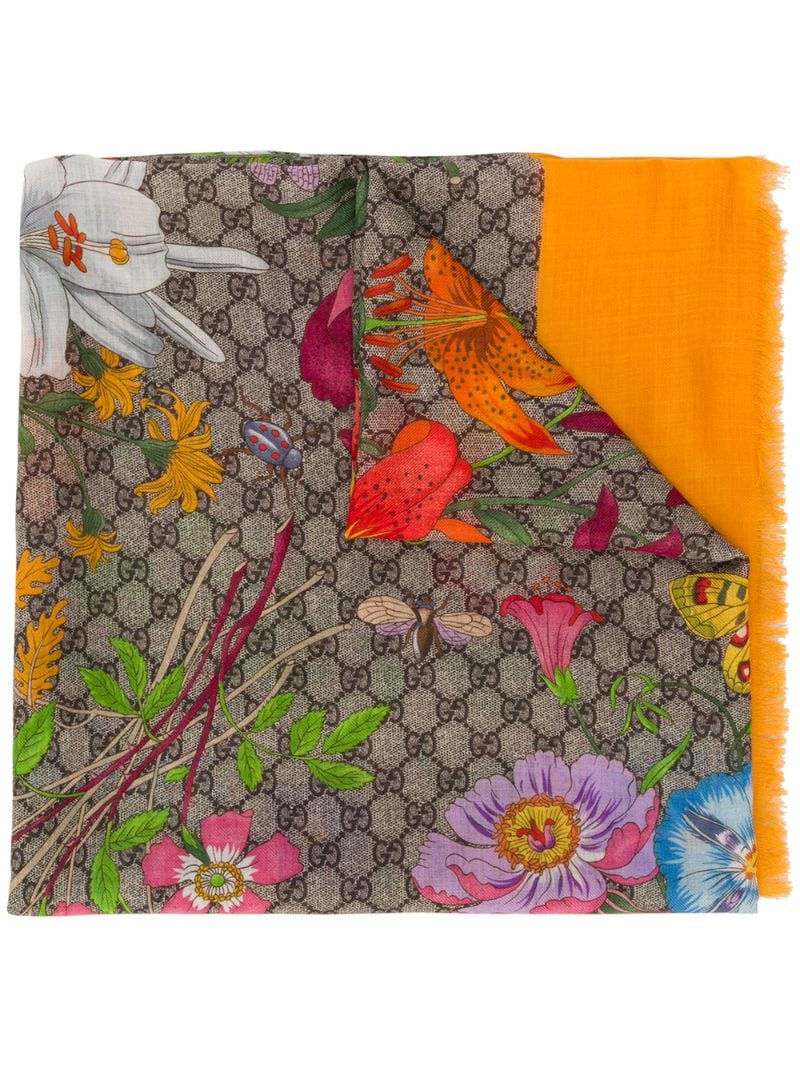 Gucci - Flora print scarf - women - Wool/Silk - One Size - yellow
