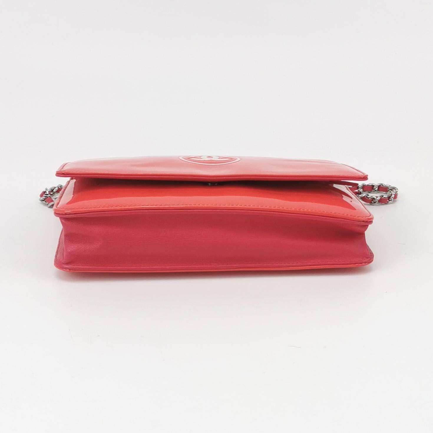 Chanel on Classic Flap Coral Patent Pink Leather Wallet Case