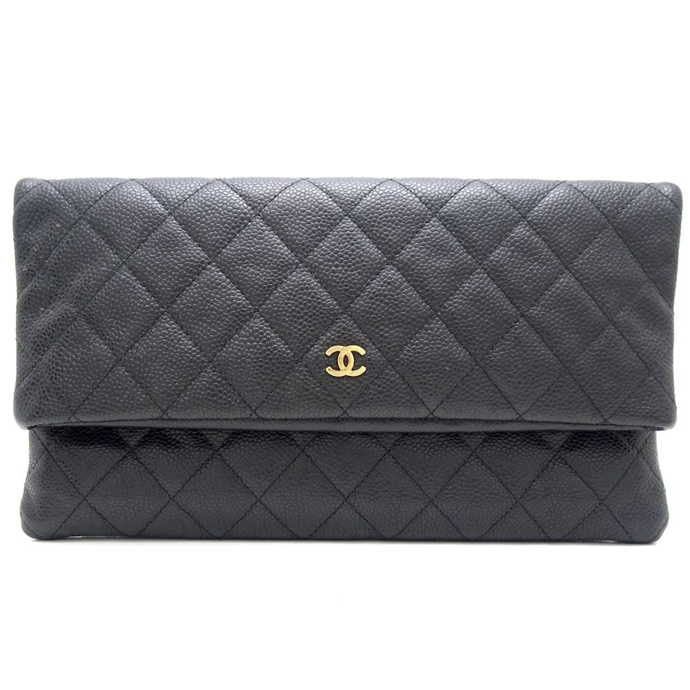 Chanel Clutch Bag Caviar Skin Matelasse Black