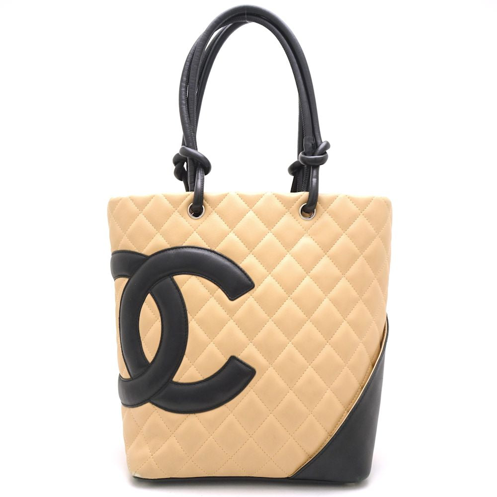 Chanel Cambon Line Tote Bag Lambskin Black Beige