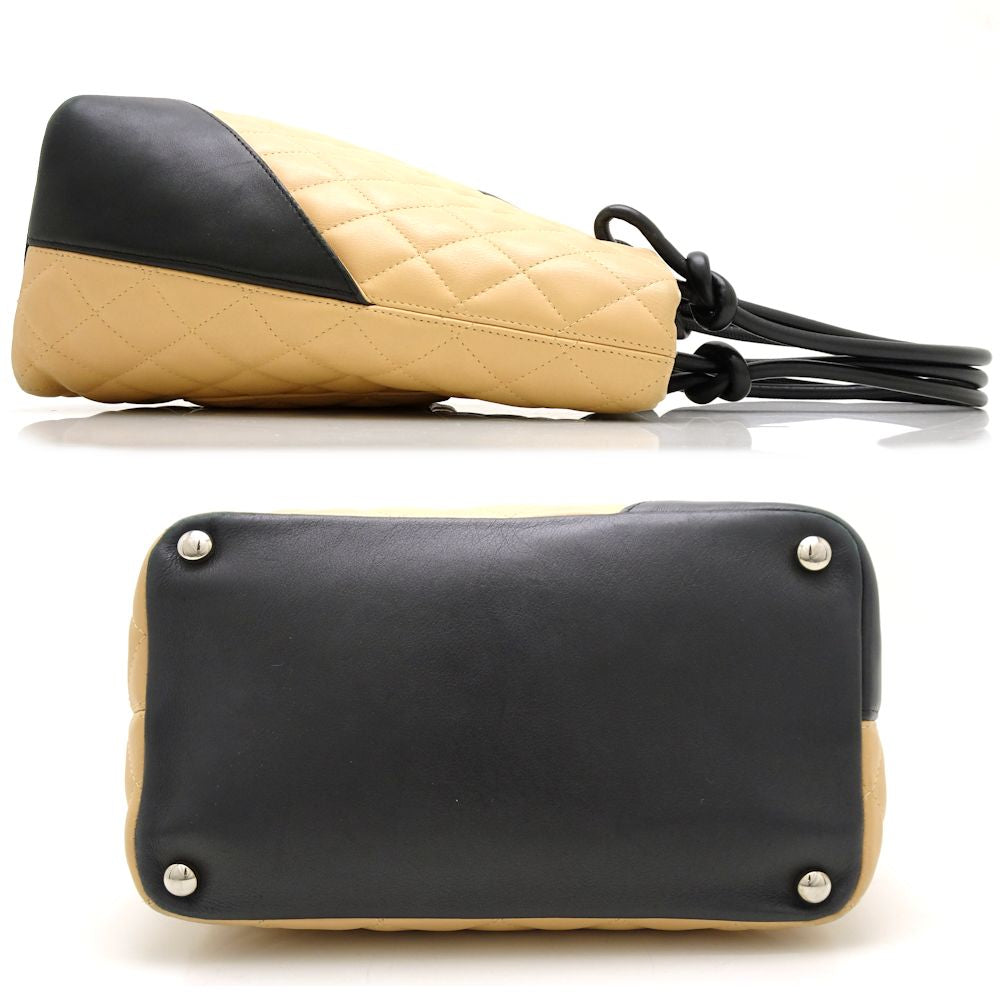 Chanel Cambon Line Tote Bag Lambskin Black Beige