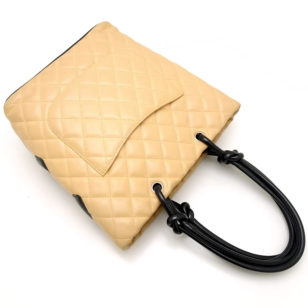 Chanel Cambon Line Tote Bag Lambskin Black Beige
