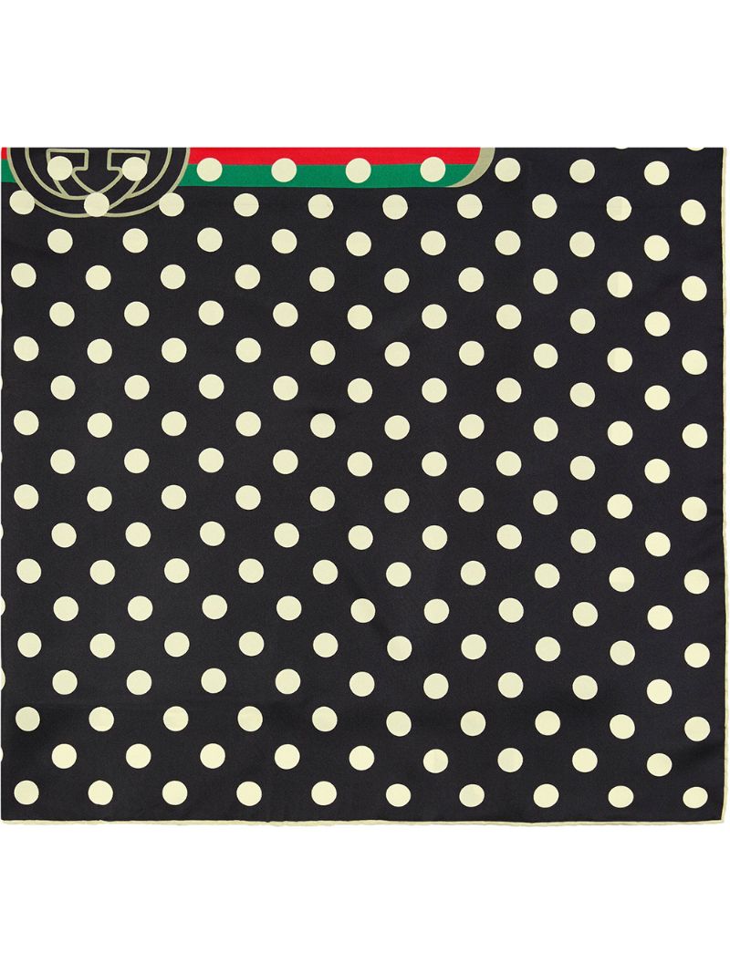 Gucci - polka dot logo scarf - women - Silk - One Size - Black