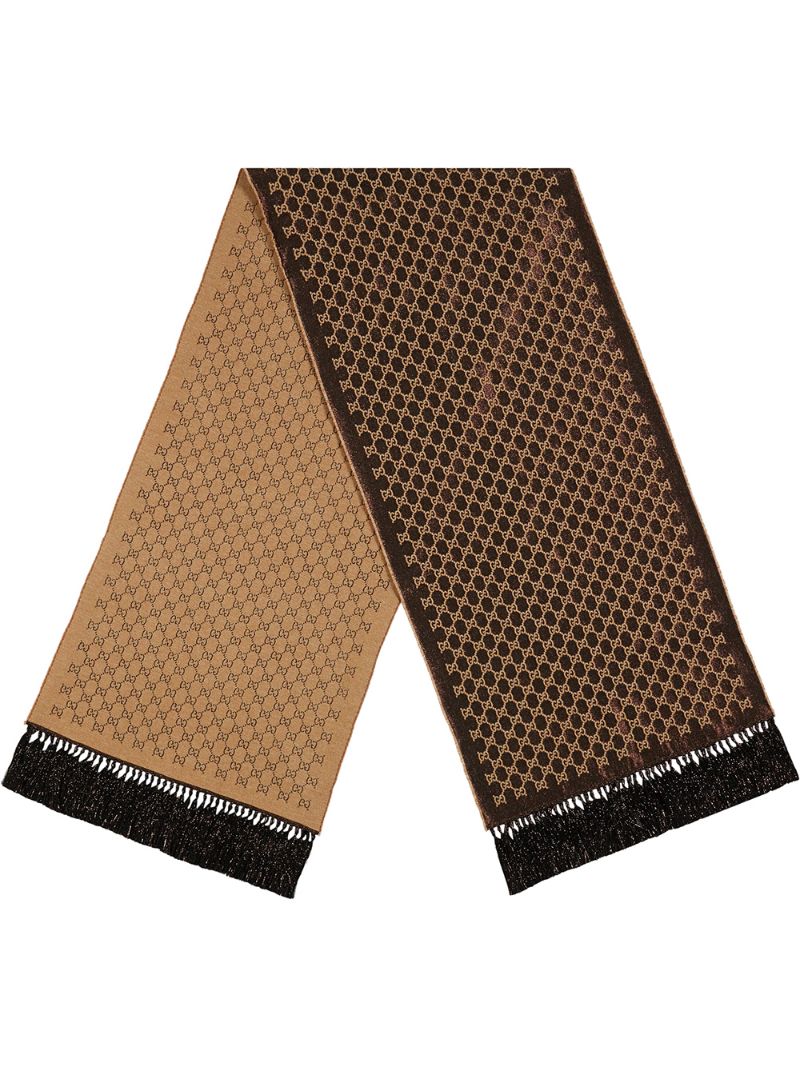 Gucci - Heritage GG lamé shawl - women - Polyamide/Polyester/Viscose/Metallic Fibre - One Size - Brown