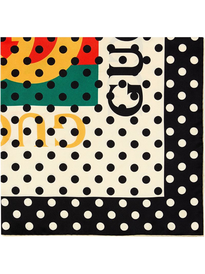 Gucci - logo polka dot scarf - women - Silk - One Size - White