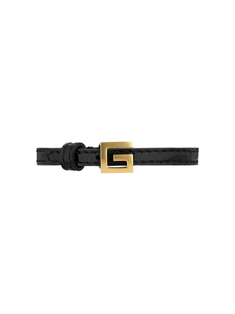 Gucci - leather logo plaque bracelet - women - Patent Leather/Gold Plated Metal - S, M - Black