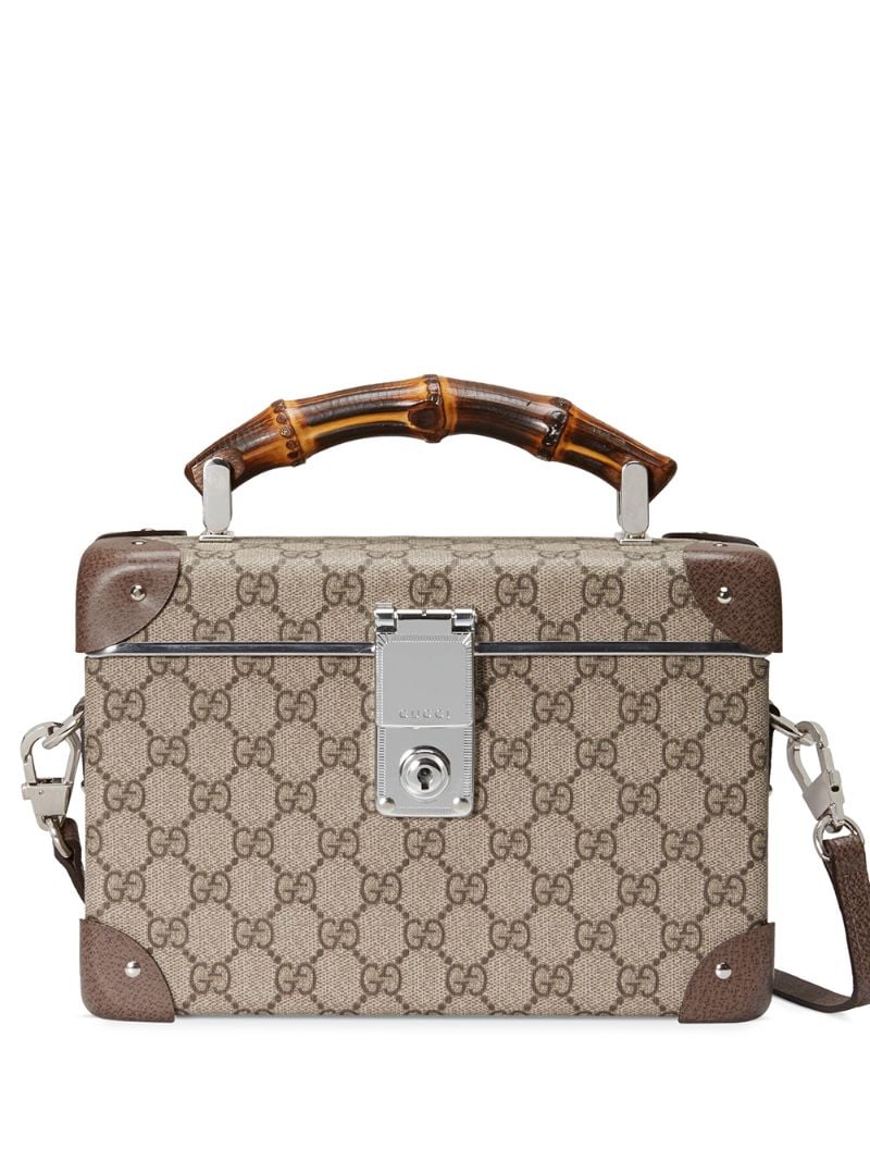 Gucci - Globe-Trotter GG beauty case - women - Bamboo/Cotton/Leather/Palladium Plated Brass - One Size - NEUTRALS