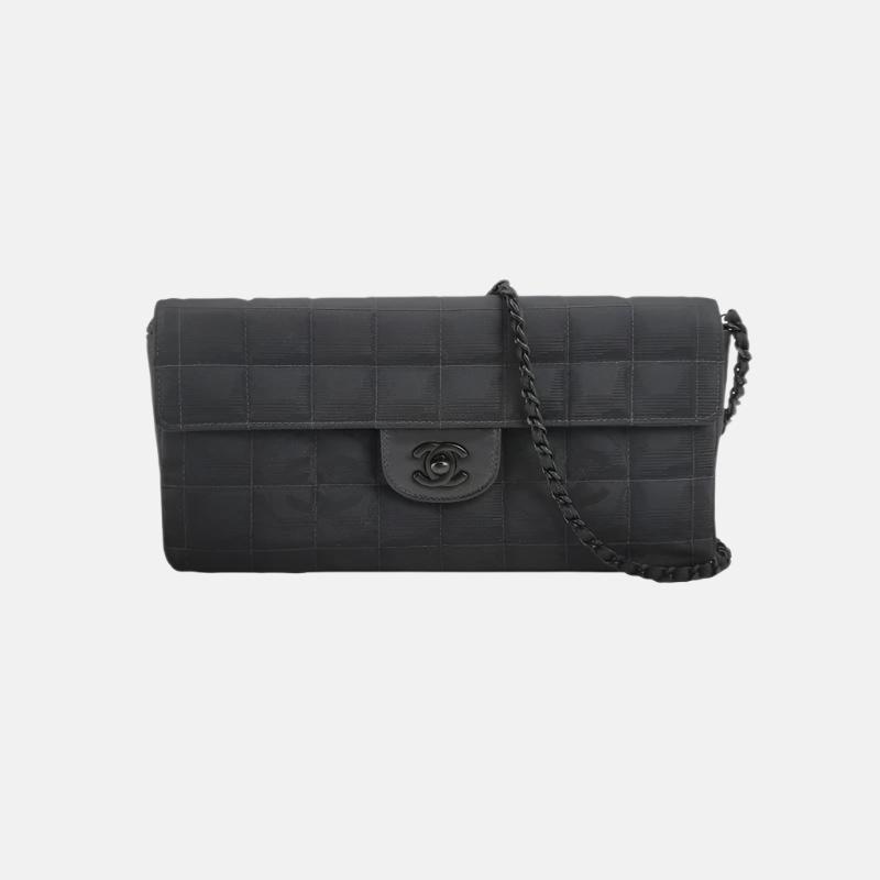 Chanel East West Chocolate Bar Hardware Black Silver Leather Handbag Silver Hardware