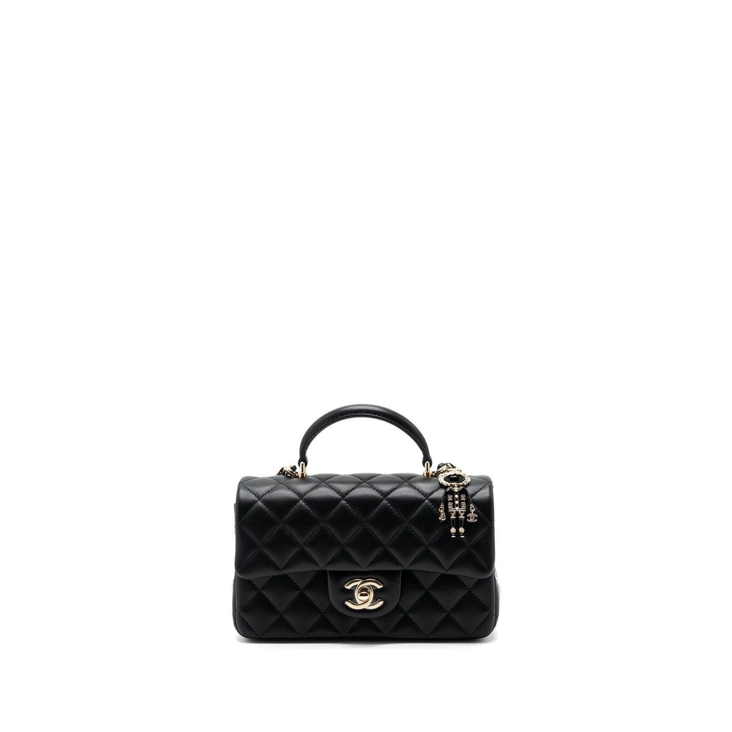 Chanel 22P Lion Charm Top Handle Rectangular Black Key Chain Lghw Microchip