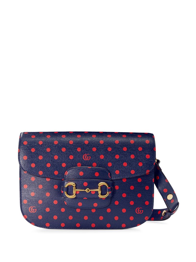 Gucci - Gucci 1955 horsebit-detailed shoulder bag - women - Leather/Gold Plated Metal/Cotton - One Size - Blue