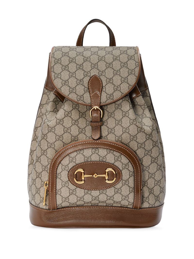Gucci - 1955 Horsebit logo-print backpack - men - Cotton/Leather/Canvas/Gold Plated Metal - One Size - Brown