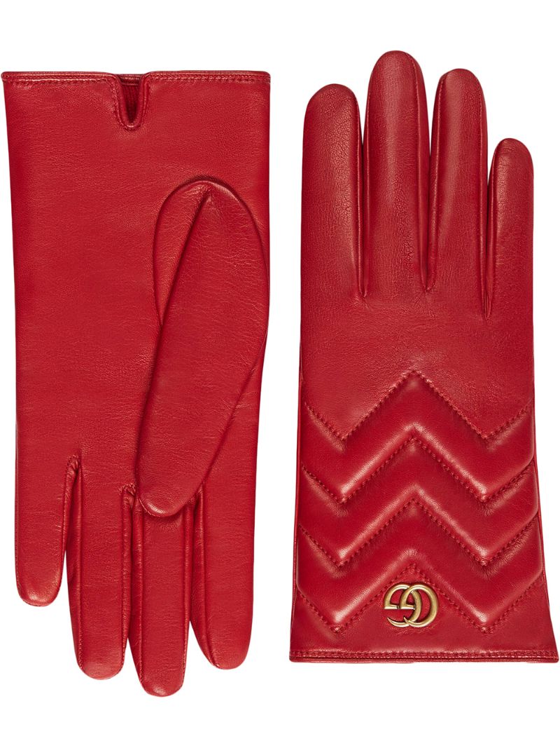 Gucci - GG Marmont chevron leather gloves - women - Leather/Cashmere - 8, 7, 7.5 - Red
