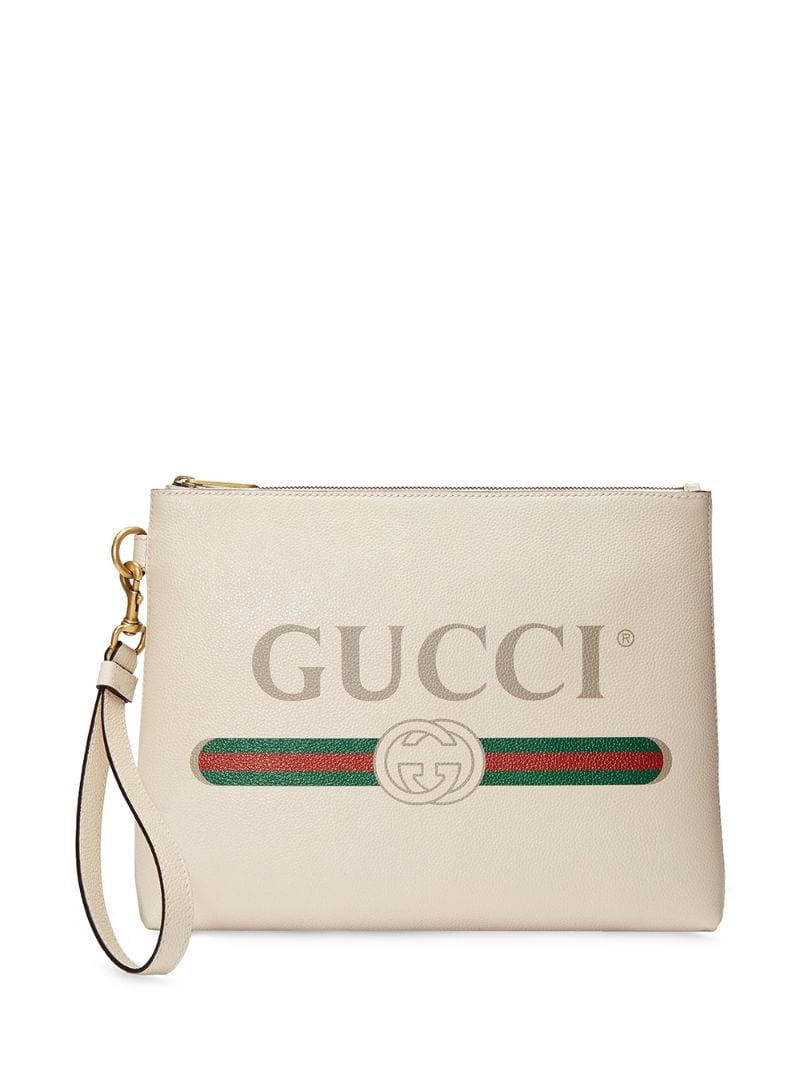 Gucci - logo print clutch bag - men - Cotton/Leather - One Size - White