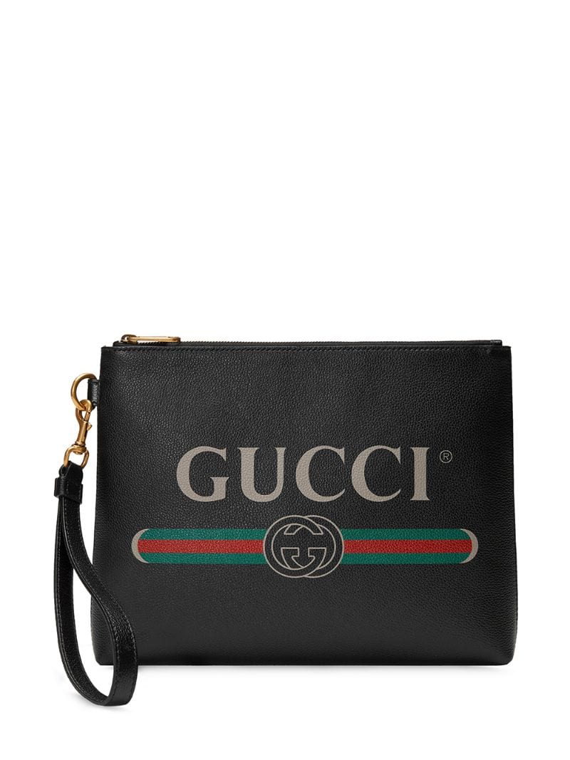 Gucci - logo print clutch bag - men - Cotton/Leather - One Size - Black