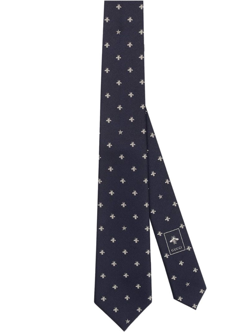 Gucci - bee print tie - men - Silk - One Size - Blue
