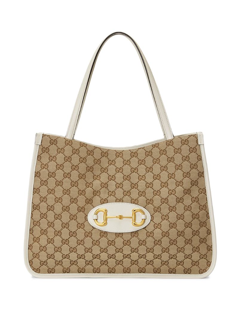 Gucci - medium 1955 Horsebit tote bag - women - Cotton/Leather/Canvas/Gold Plated Metal - One Size - NEUTRALS