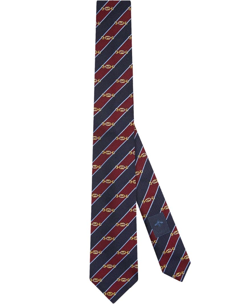 Gucci - Interlocking G horsebit jacquard tie - men - Silk - One Size - Blue