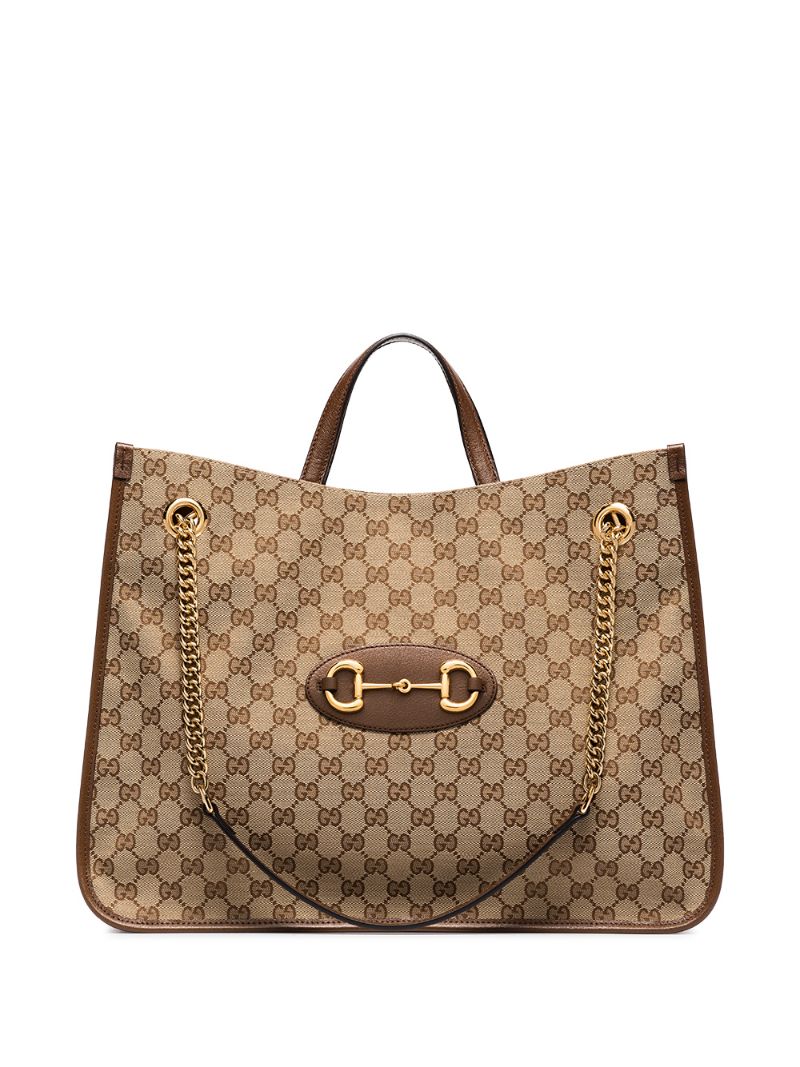 Gucci - Brown Horsebit GG Supreme tote bag - women - Leather/Fabric - One Size - Brown