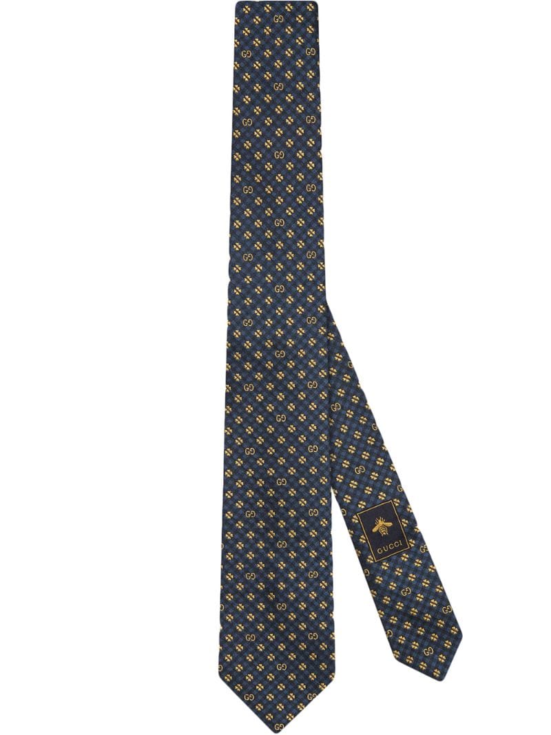 Gucci - logo-embroidered scarf - men - Silk - One Size - Blue
