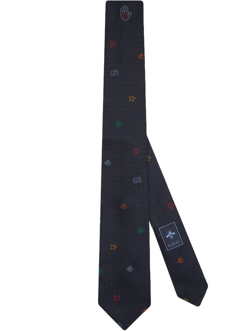 Gucci - embroidered tie - men - Silk - One Size - Blue
