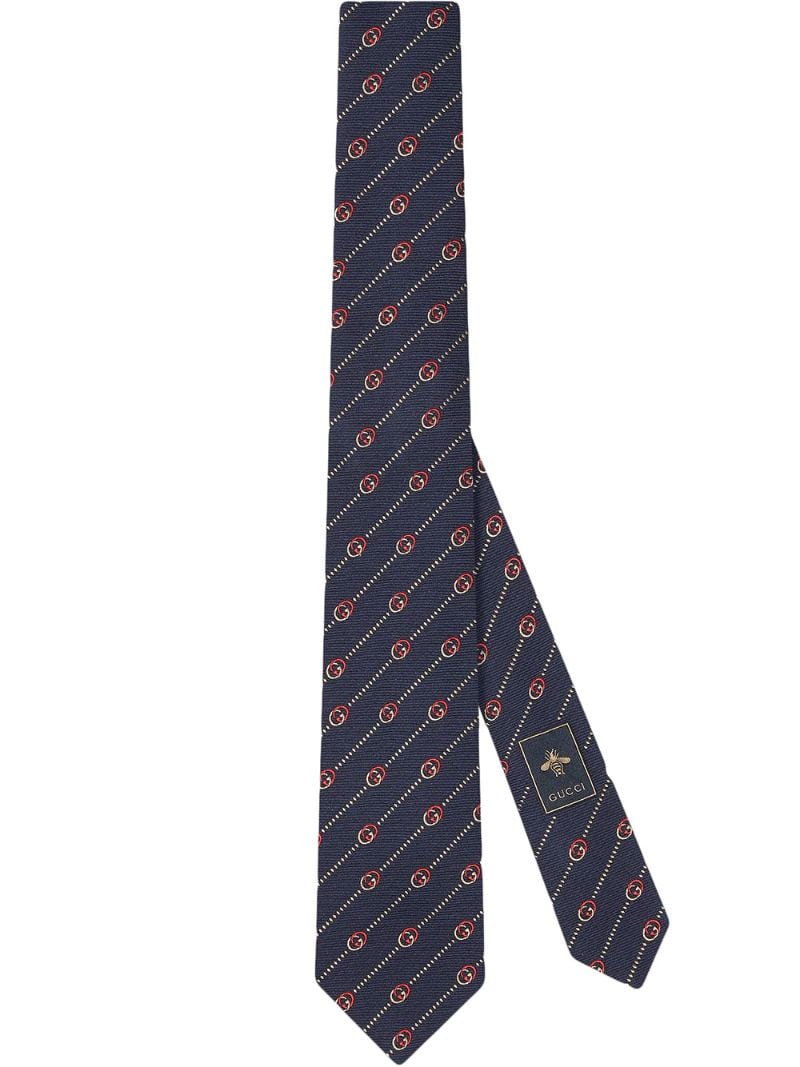 Gucci - logo-embroidered tie - men - Silk/Wool - One Size - Blue