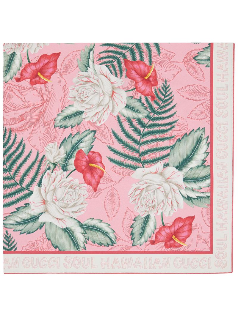 Gucci - Hawaiian floral-print scarf - women - Silk - One Size - PINK