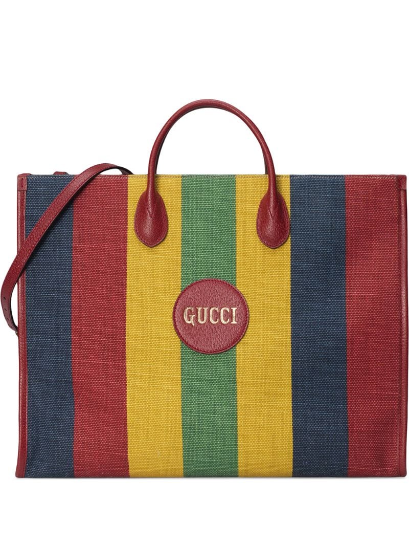 Gucci - striped tote bag - men - Cotton/Leather/Canvas - One Size - Red
