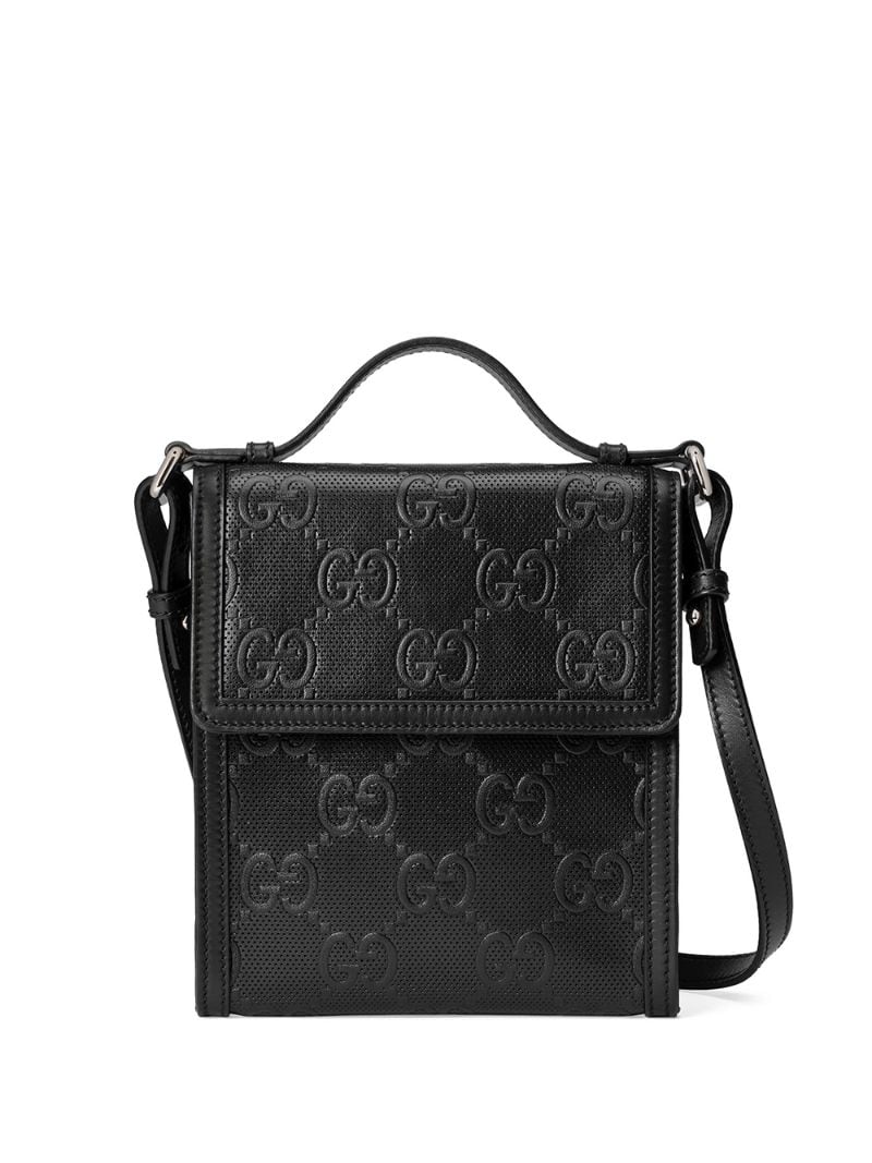 Gucci - embossed GG motif messenger bag - men - Cotton/Linen/Flax/Leather - One Size - Black