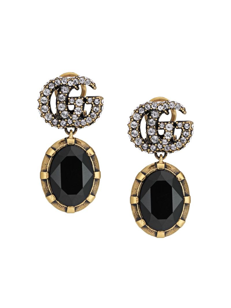 Gucci - crystal-detail Double G earrings - women - Crystal/metal - One Size - Black