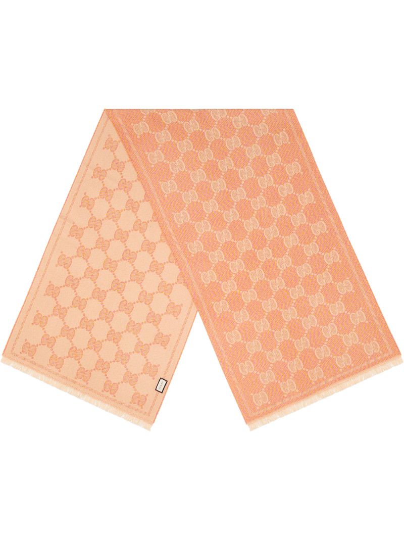 Gucci - GG jacquard fringed scarf - women - Wool - One Size - ORANGE