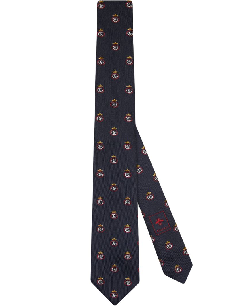 Gucci - Double G Crown pattern tie - men - Silk - One Size - Blue