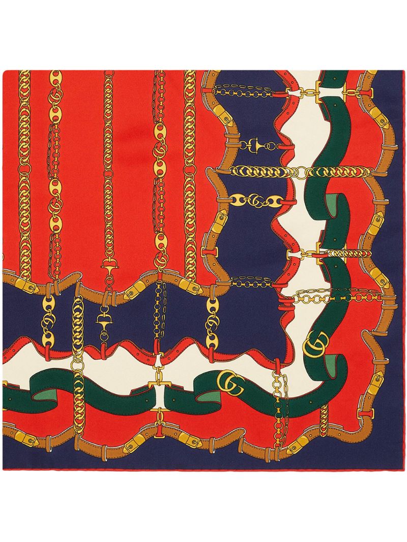 Gucci - Double G chain-print silk scarf - men - Organic Silk - One Size - Red