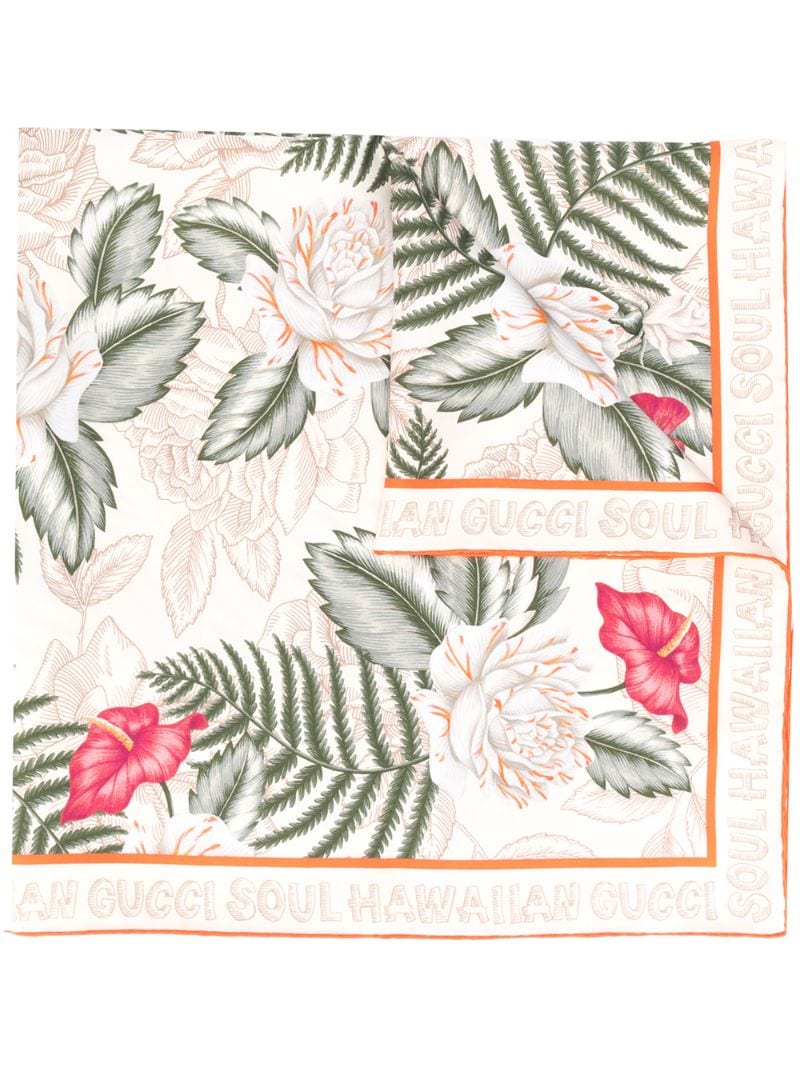 Gucci - Hawaiian print scarf - women - Silk - One Size - NEUTRALS