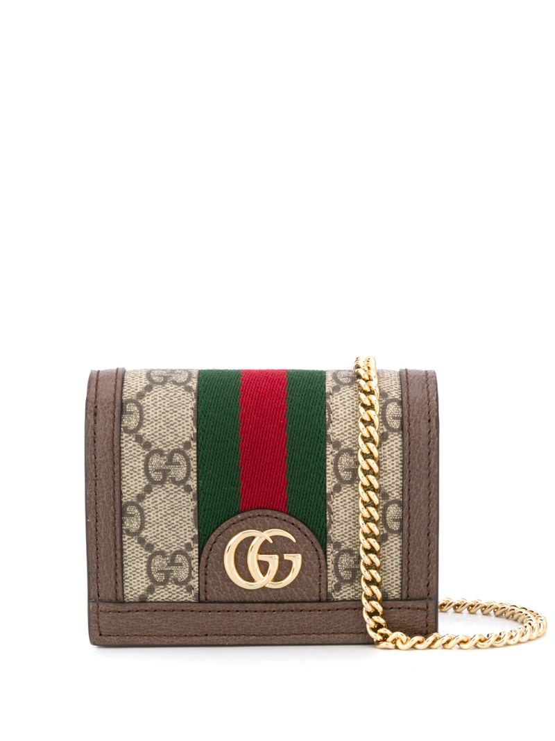 Gucci - Ophidia GG chain wallet - women - Cotton/Leather - One Size - Brown