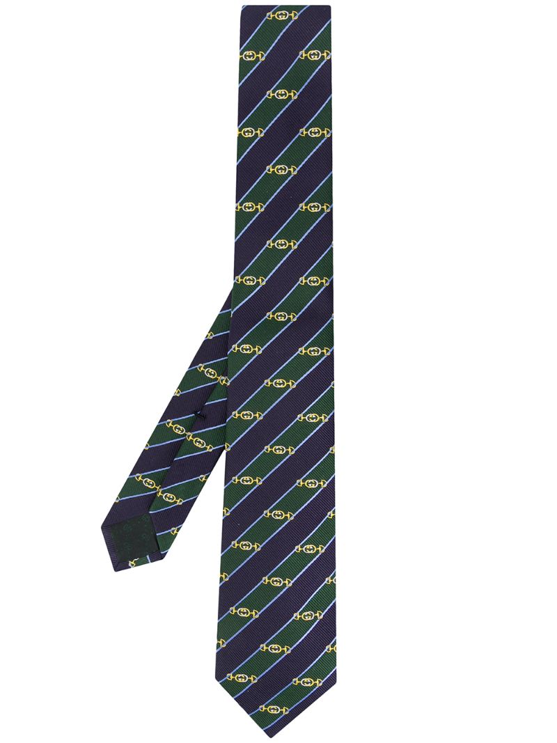 Gucci - Horsebit-embroidered striped tie - men - Silk - One Size - Blue