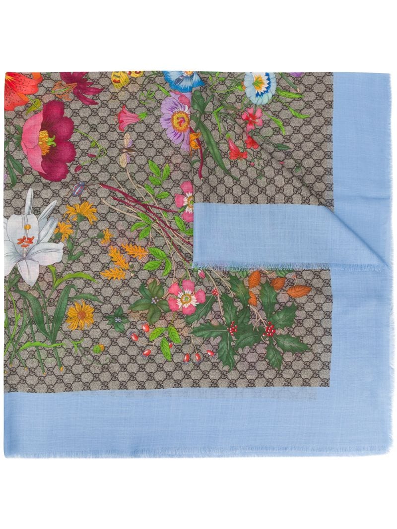 Gucci - GG Flora print scarf - women - Silk/Wool - One Size - Brown