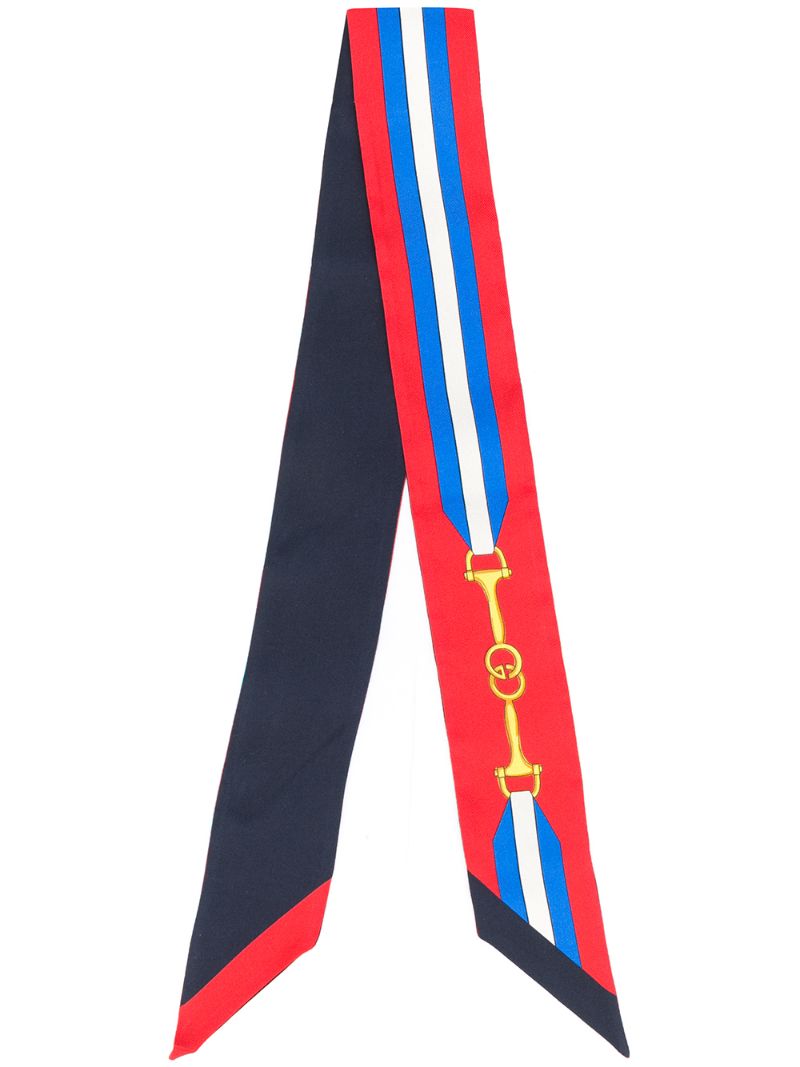 Gucci - Interlocking G Horsebit print skinny scarf - women - Silk - One Size - Red