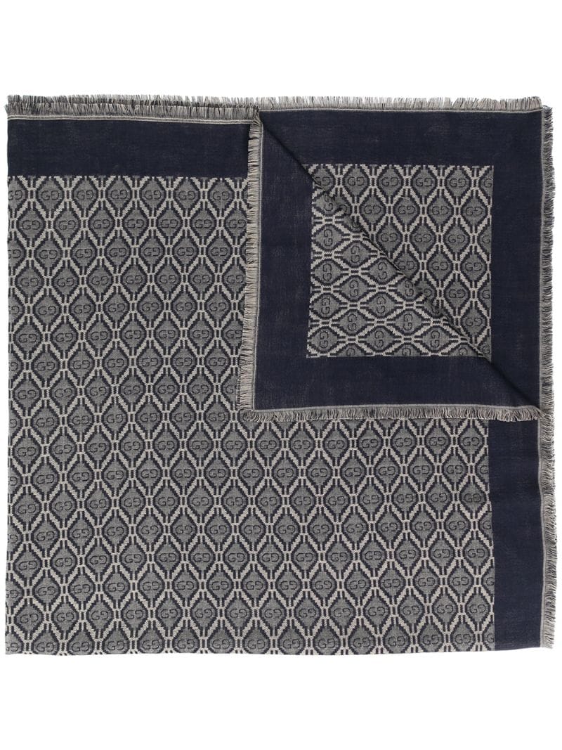 Gucci - Diamond GG frayed-edge scarf - men - Silk/Cotton/Wool - One Size - Blue