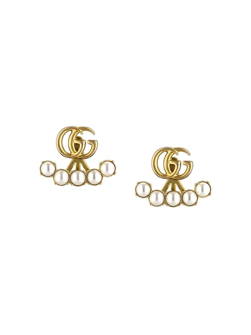 Gucci - pearl double G earrings - men - metal/Pearl - One Size - 8078 Undefined