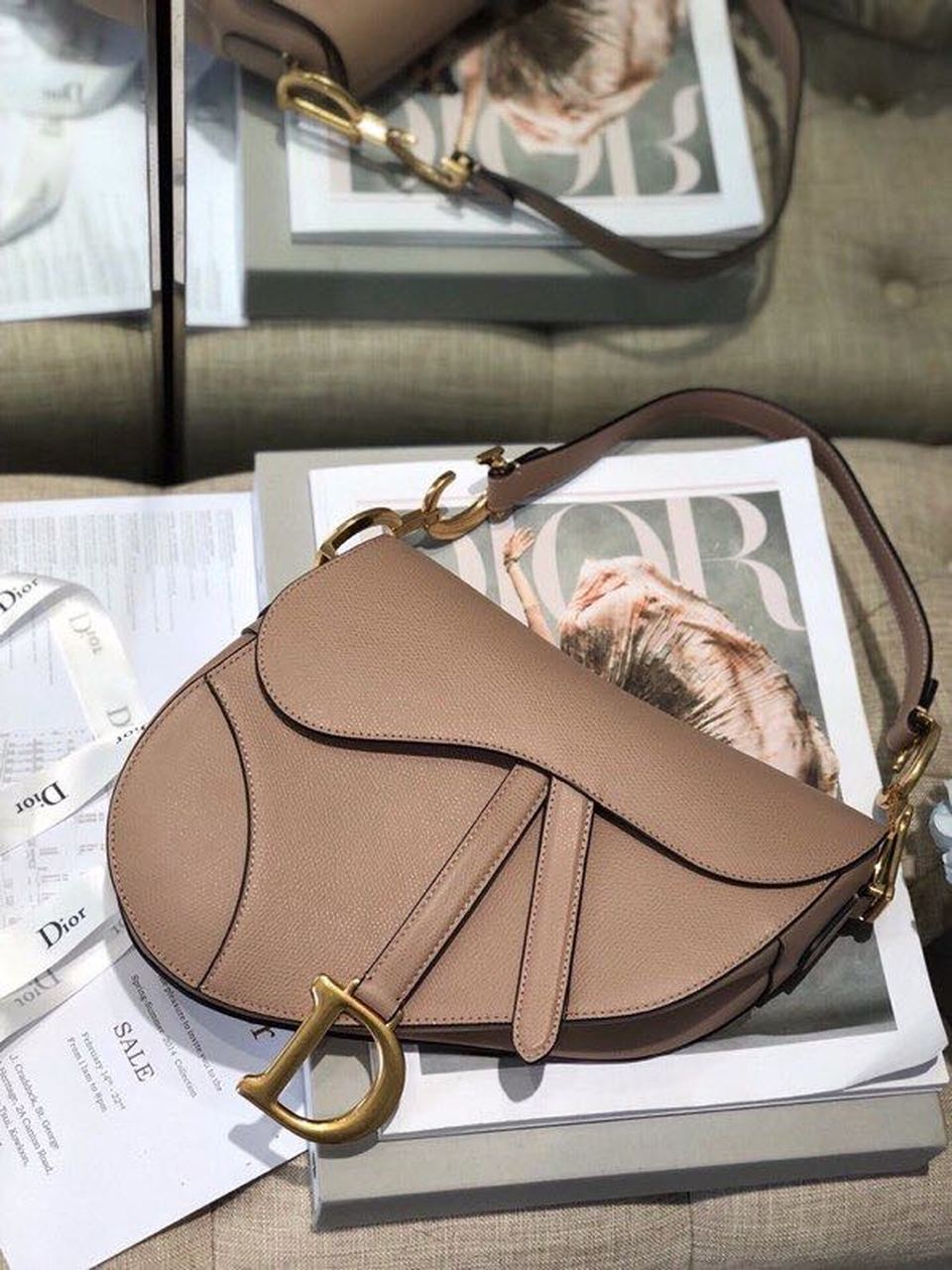 Warm Taupe Grained Saddle Toned Canvas Gold Travel Bag