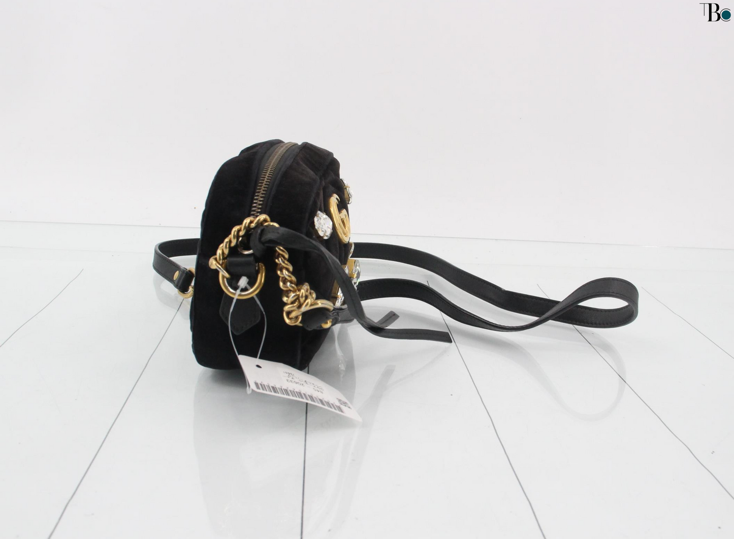 Gucci Gg Marmont Flap Bag Crystal Embellished Matelasse Velvet Black Velvet Shoulder Bag Bag