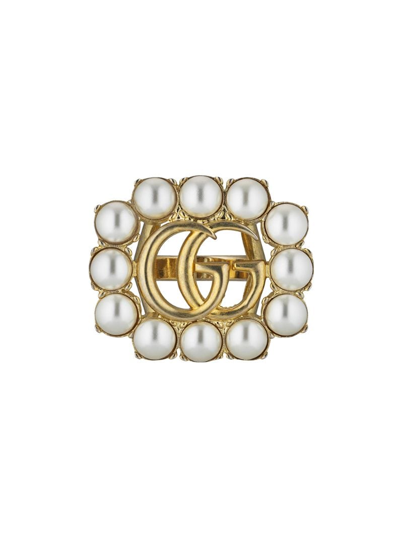 Gucci - pearl Double G ring - women - Gold Plated Metal/Pearl - 50, 53, 56 - GOLD
