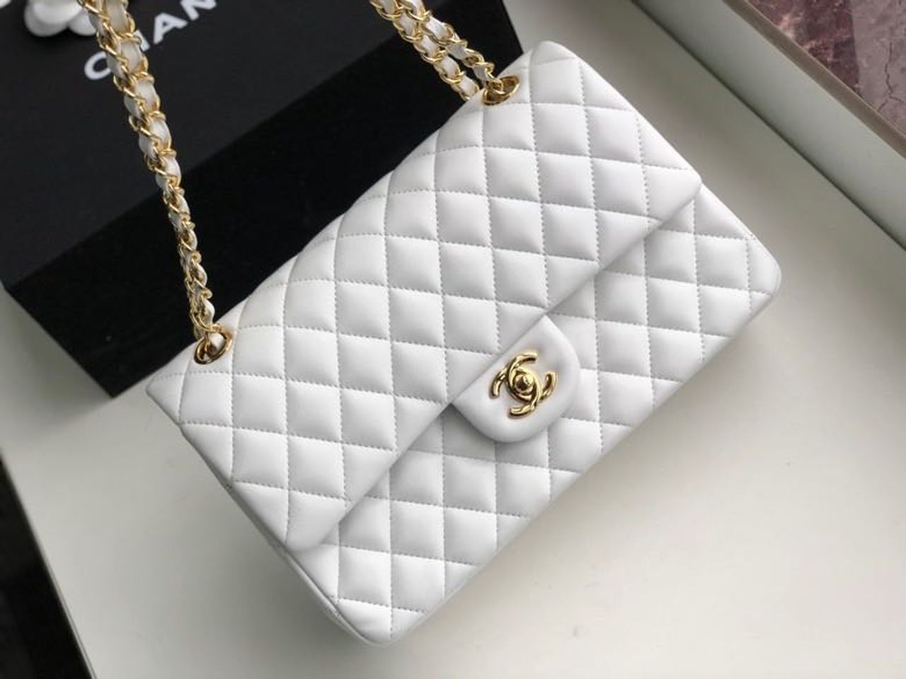 CHL Classic Toned Hardware , White Gold Crossbody Bag