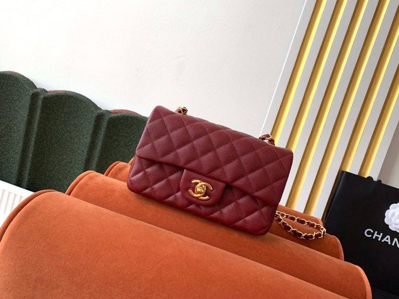 Chanel Classic Handbag Toned Hardware Burgundy For Women Gold Travel Bag