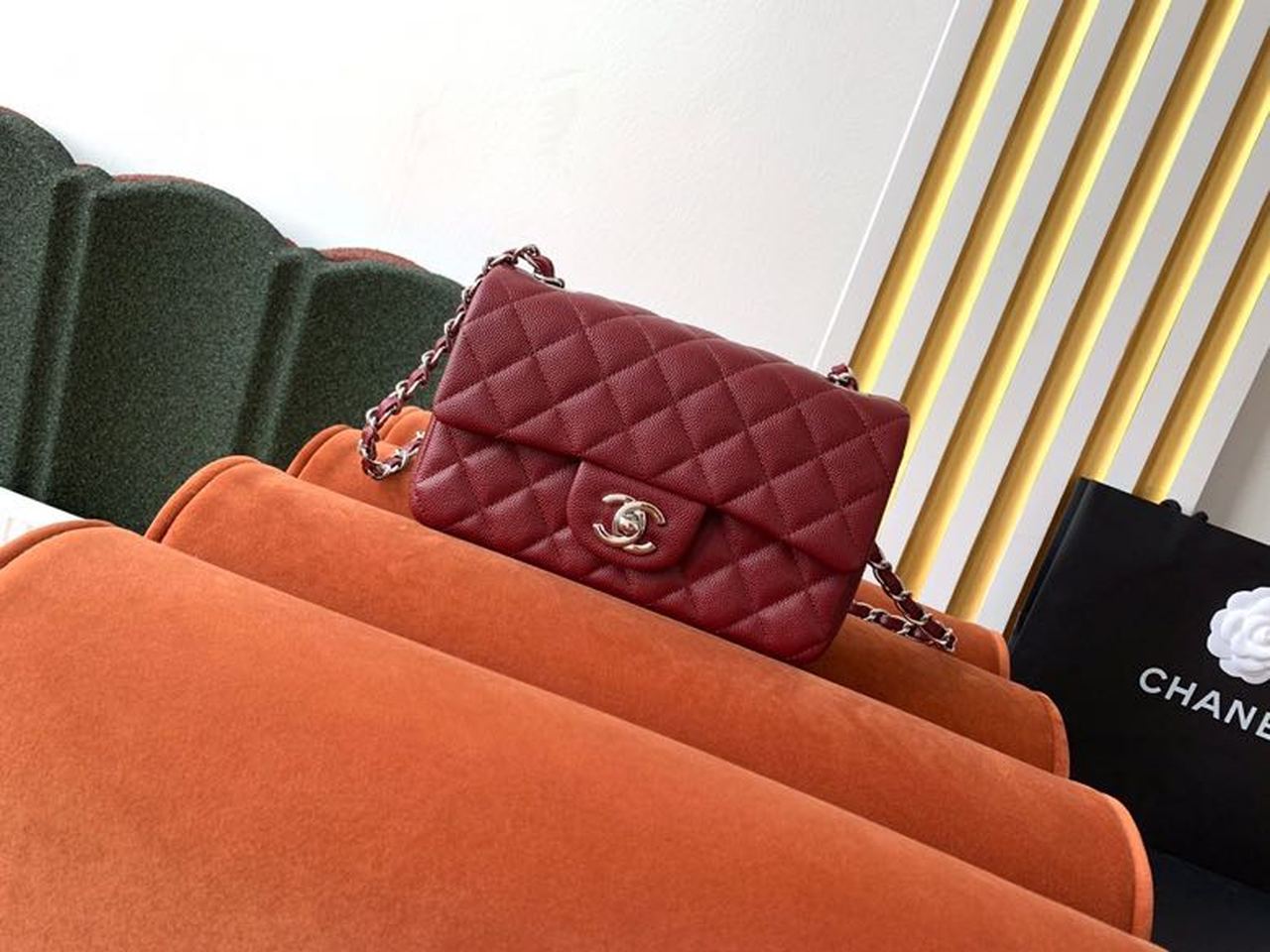 Chanel Classic Handbag Hardware Burgundy For Women Silver Travel Bag