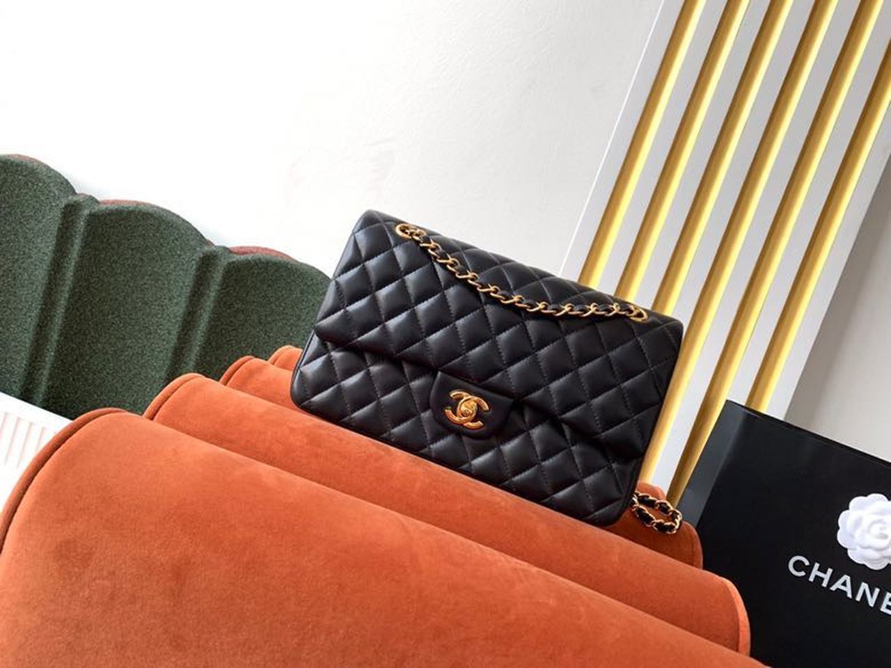 CHL Classic Top Qualityap 25cm Leather Lambskin Black Gold Jewelry