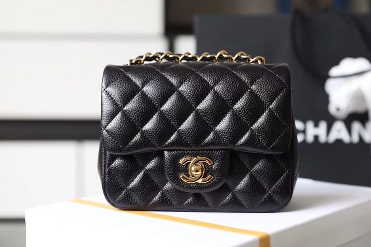 CHL Classic Toned Hardware 6.7in Black Gold Mini Flap Mini Bag