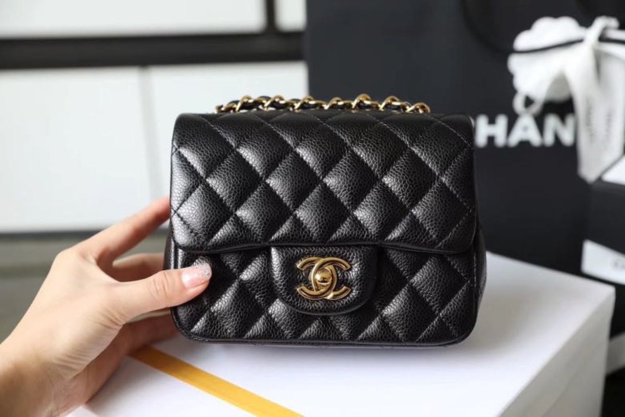 CHL Classic Toned Hardware 6.7in Black Gold Mini Flap Mini Bag